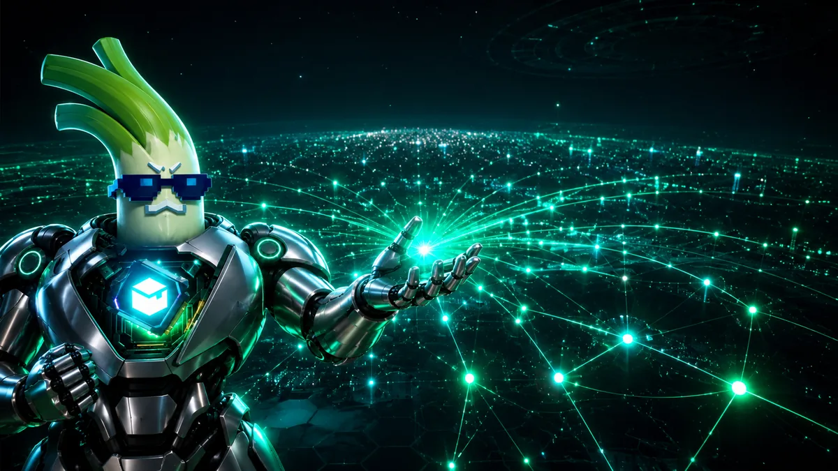 SELFCYBER projecting a burst of green signal light across thousands of connected nodes.